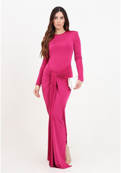 Long draped fuchsia women's dress with shoulder straps and central knot SANTAS | SANTAS BABYFUXIA